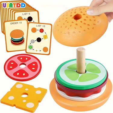 BurgerStack | Jugar a apilar de forma lúdica - Set de hamburguesas de madera Montessori